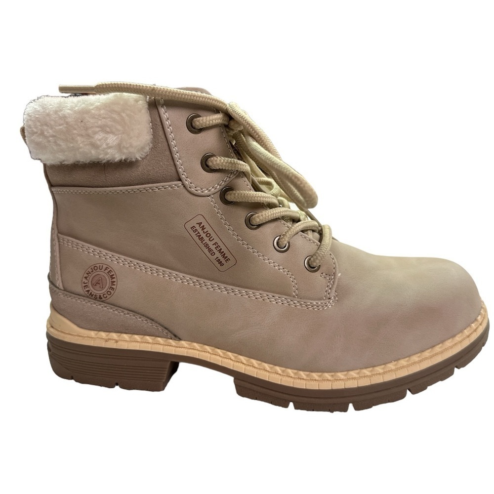 ANJOUFEMME Work Hiking Boots Women Outdoor Ankle Boots Light Khaki Size 8